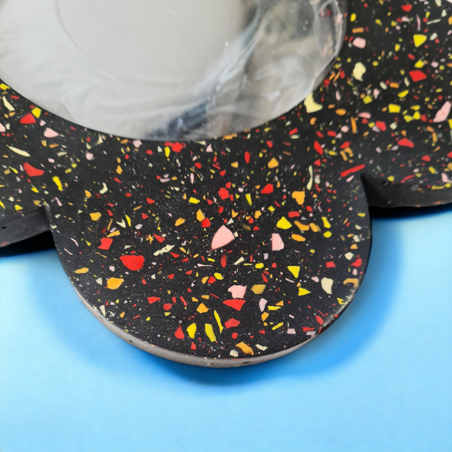 Black Flower Mirror with Reds and Yellows Terrazzo