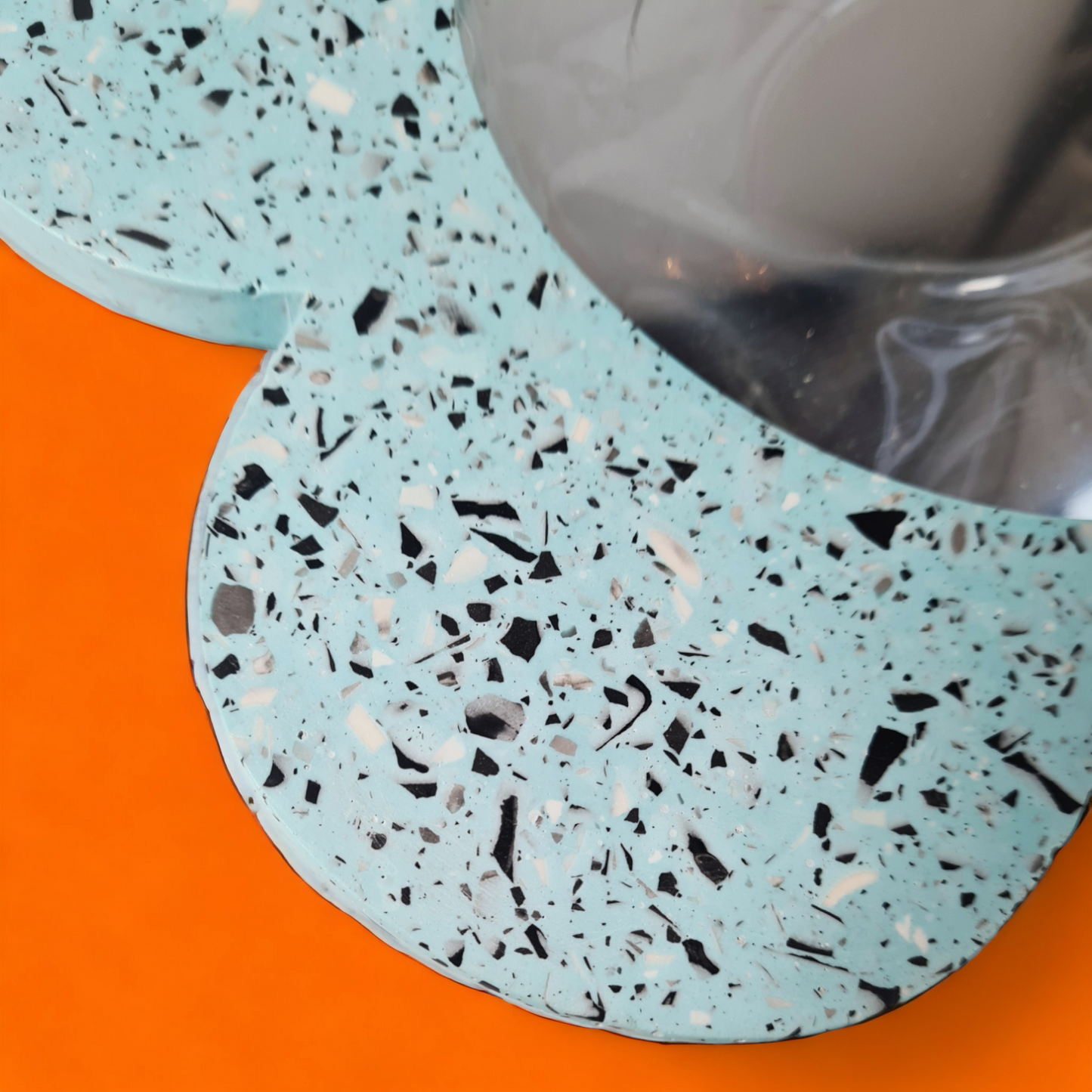 Blue Flower Mirror with Black and White Terrazzo Mirror