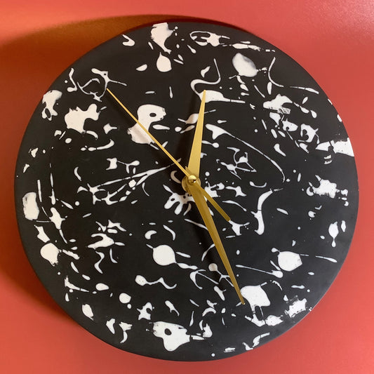 Black and White Splatter Hanging Clock